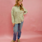 Amelia Long Sleeve Striped Button Down Top in Olive