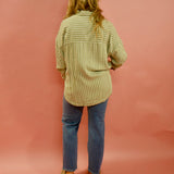 Amelia Long Sleeve Striped Button Down Top in Olive