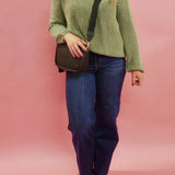 Maggie Crewneck Knit Pullover Sweater in Olive