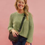 Maggie Crewneck Knit Pullover Sweater in Olive