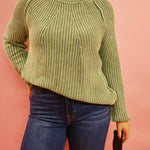 Maggie Crewneck Knit Pullover Sweater in Olive