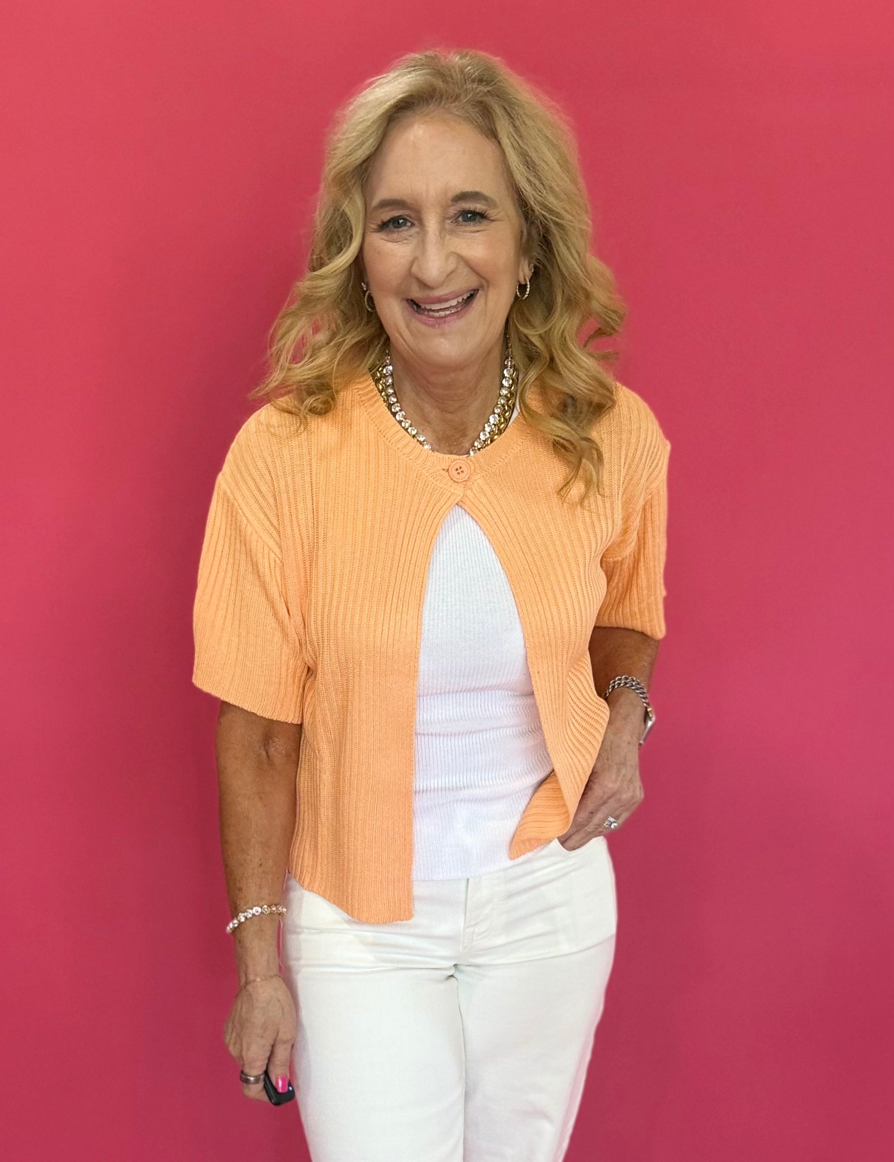 Peach Please One Button Cardigan - Shabby 2 Chic Boutiques