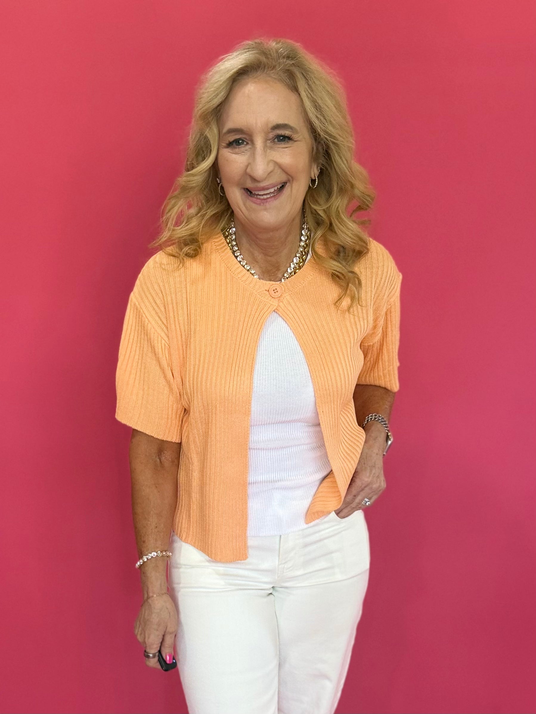 Peach Please One Button Cardigan - Shabby 2 Chic Boutiques