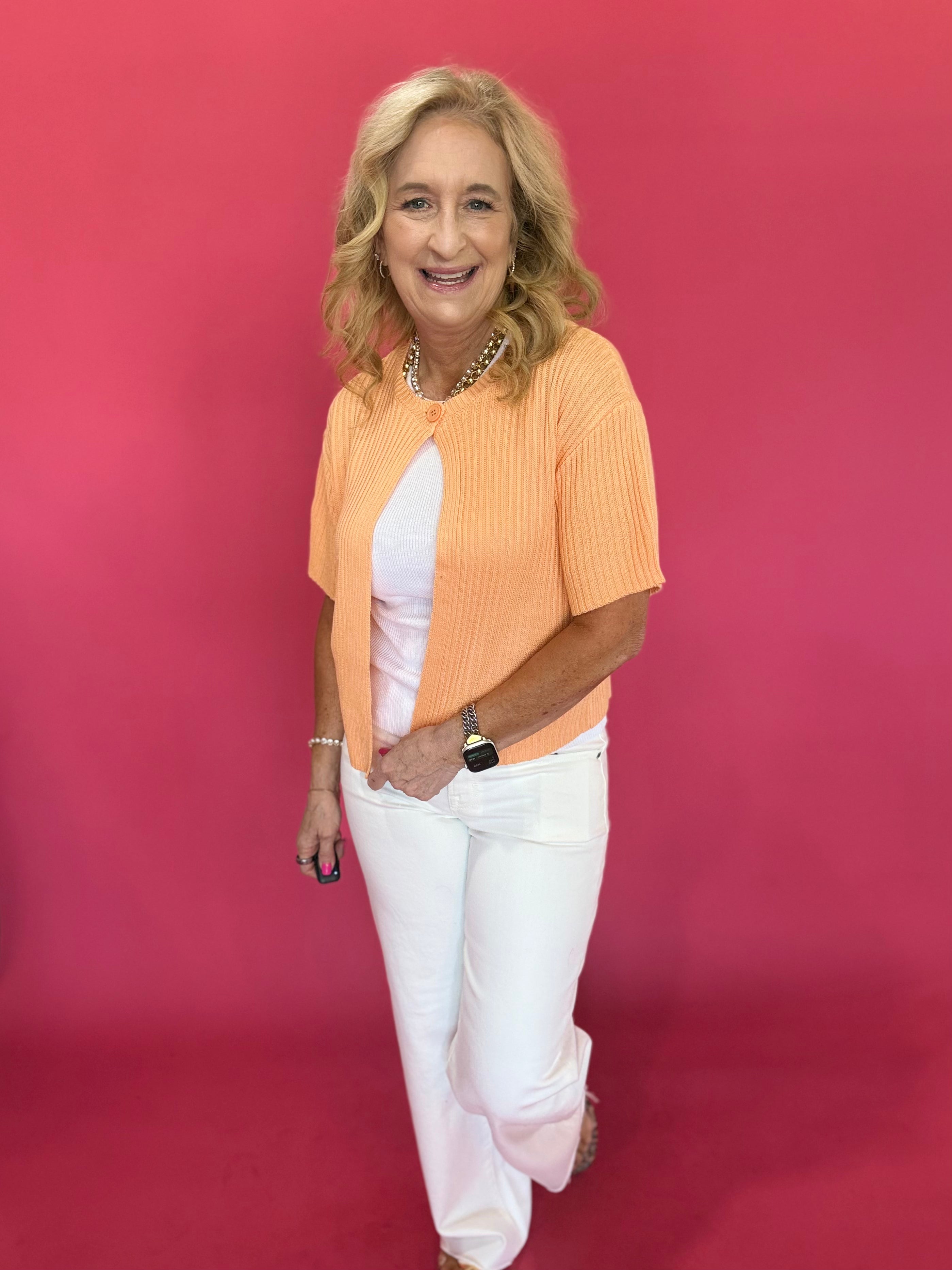 Peach Please One Button Cardigan - Shabby 2 Chic Boutiques