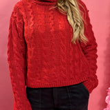 Tied To You Cable Knit Sweater in Red