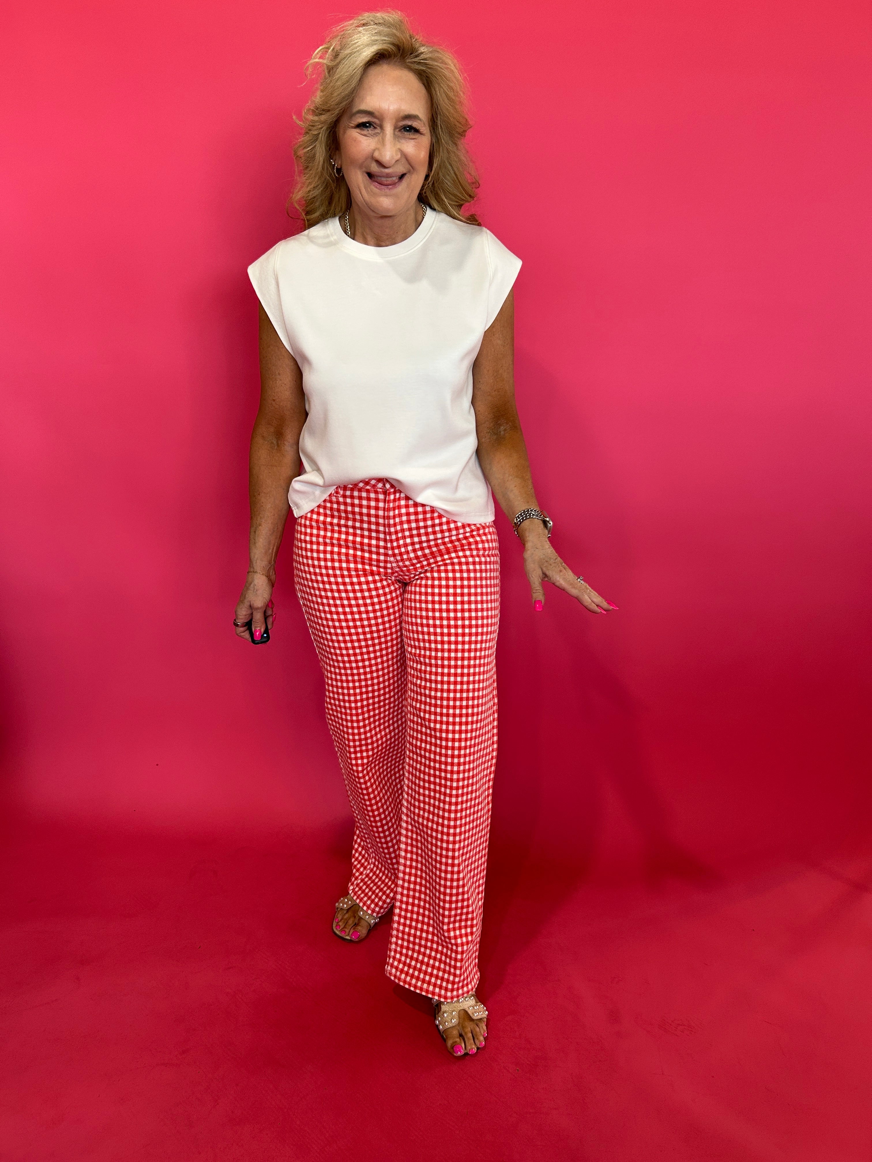 Picnic Perfect Gingham Straight Leg Pants in Red - Shabby 2 Chic Boutiques