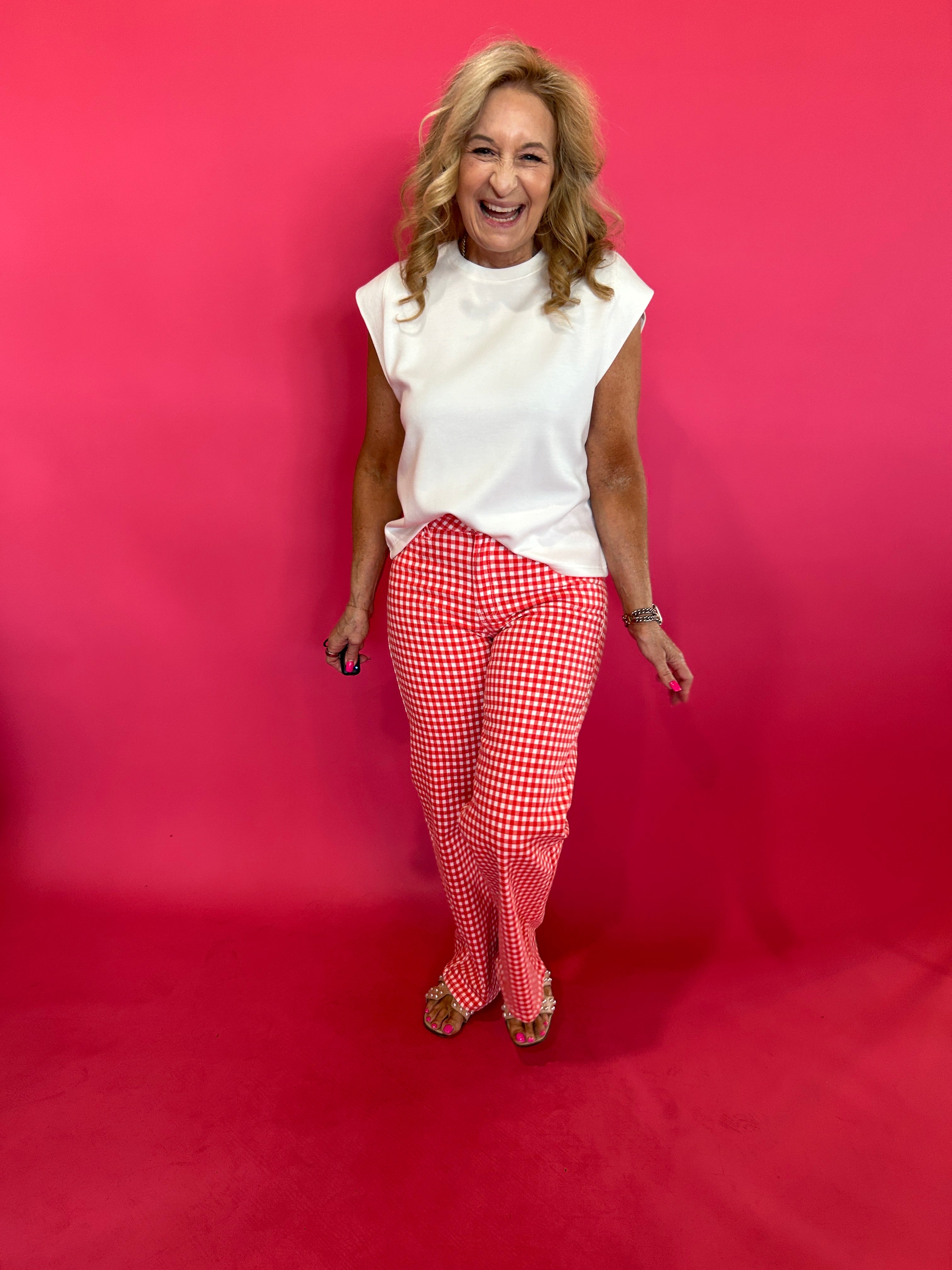 Picnic Perfect Gingham Straight Leg Pants in Red - Shabby 2 Chic Boutiques