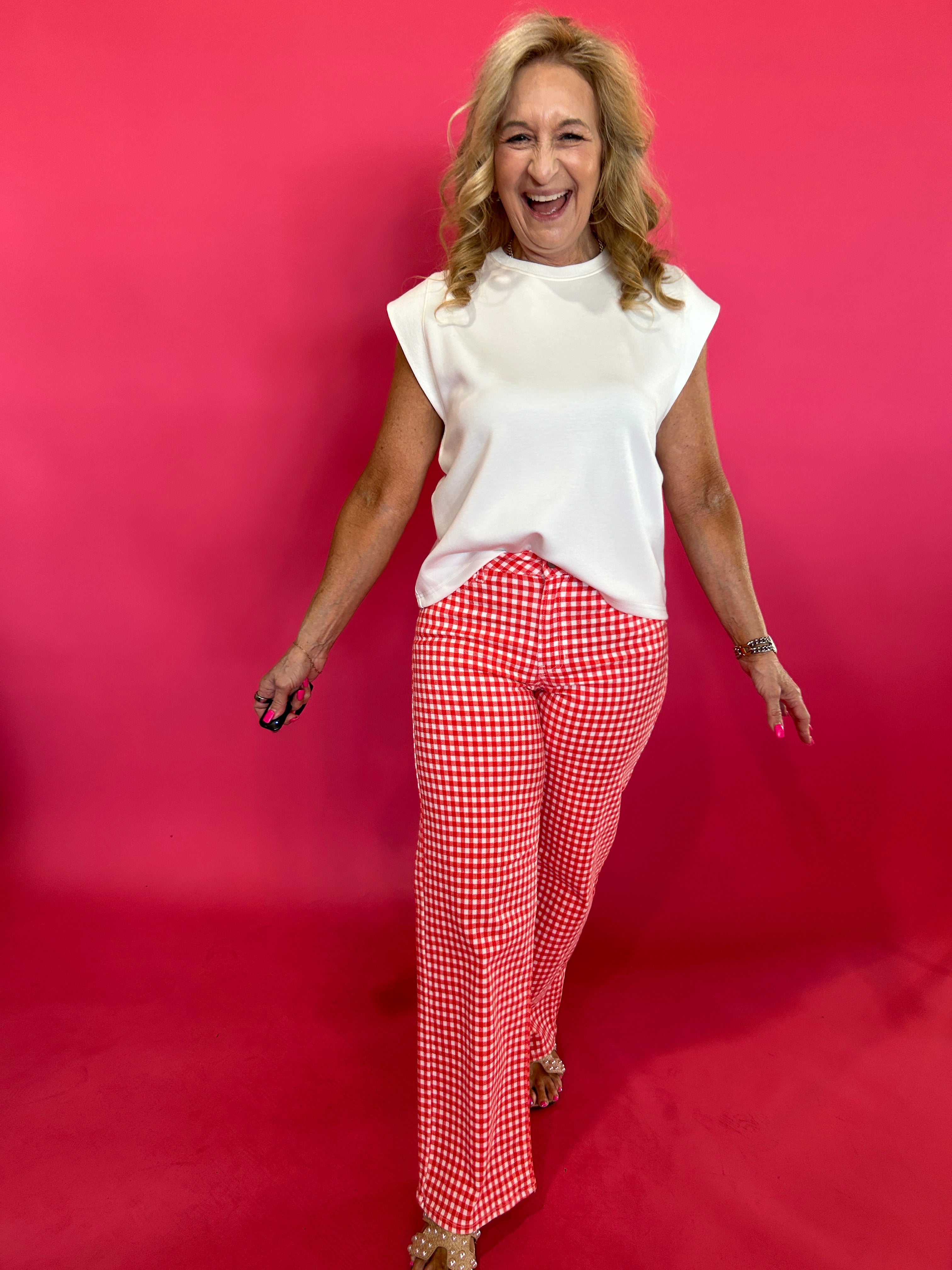 Picnic Perfect Gingham Straight Leg Pants in Red - Shabby 2 Chic Boutiques