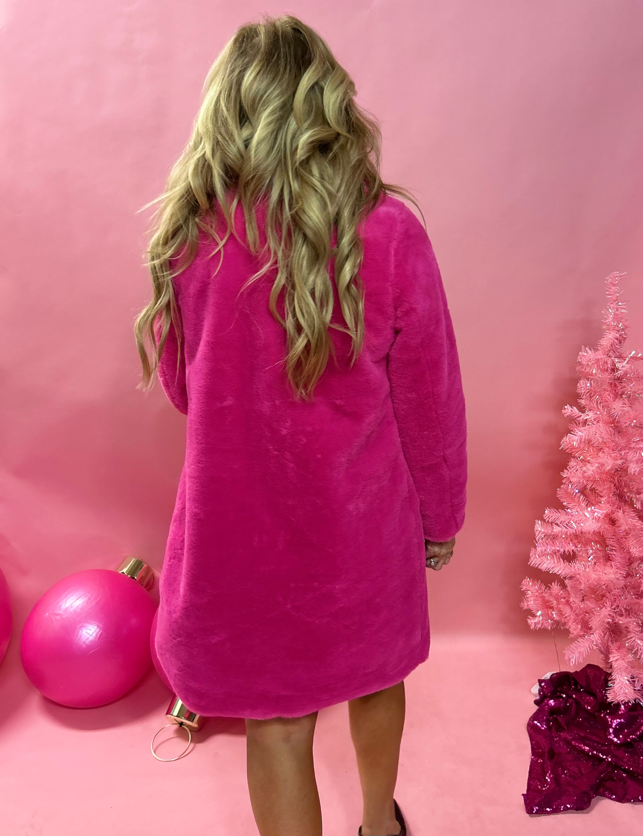 Pink Teddy Faux Fur Long Coat