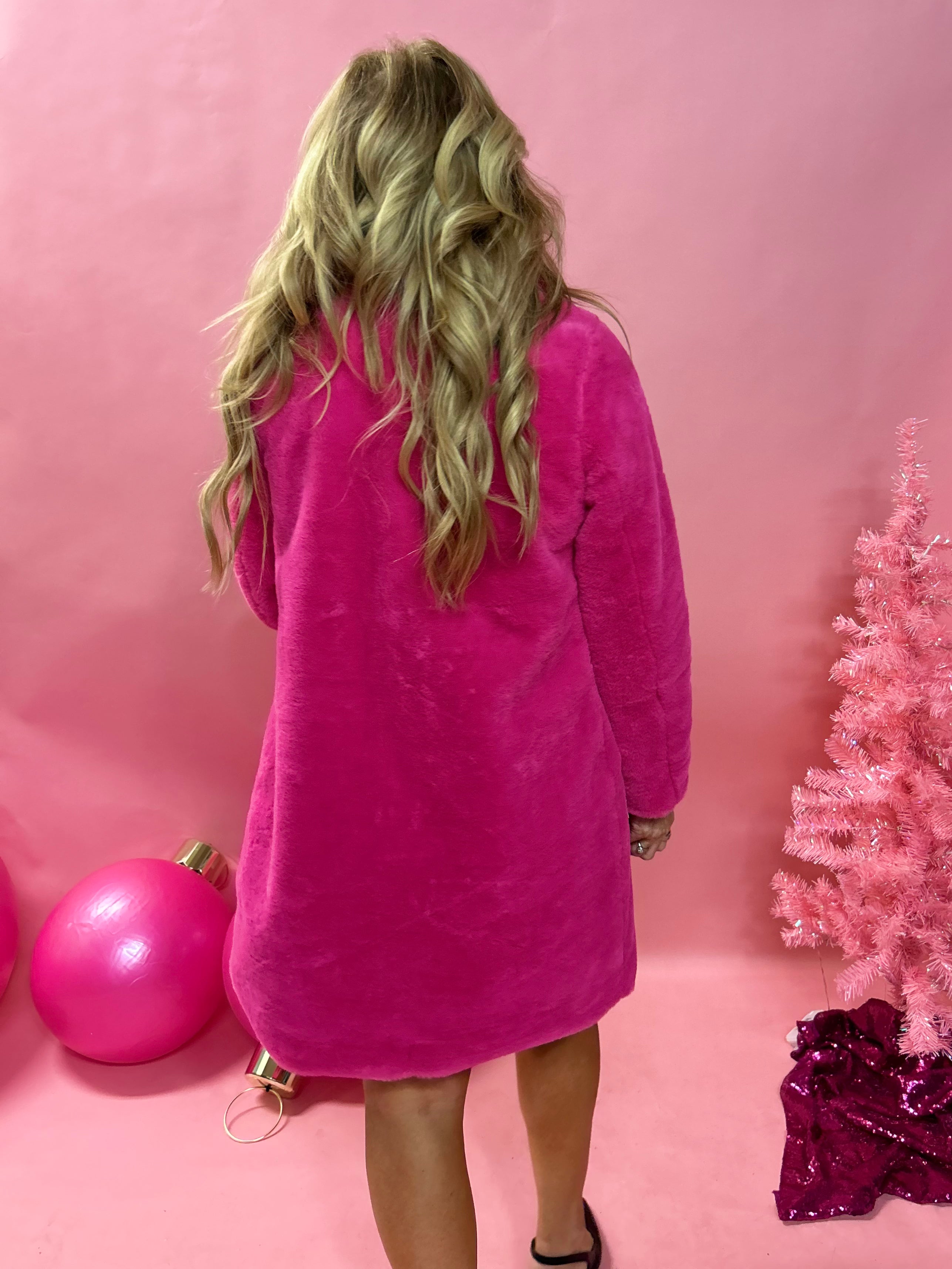 Pink Teddy Faux Fur Long Coat