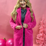 Pink Teddy Faux Fur Long Coat