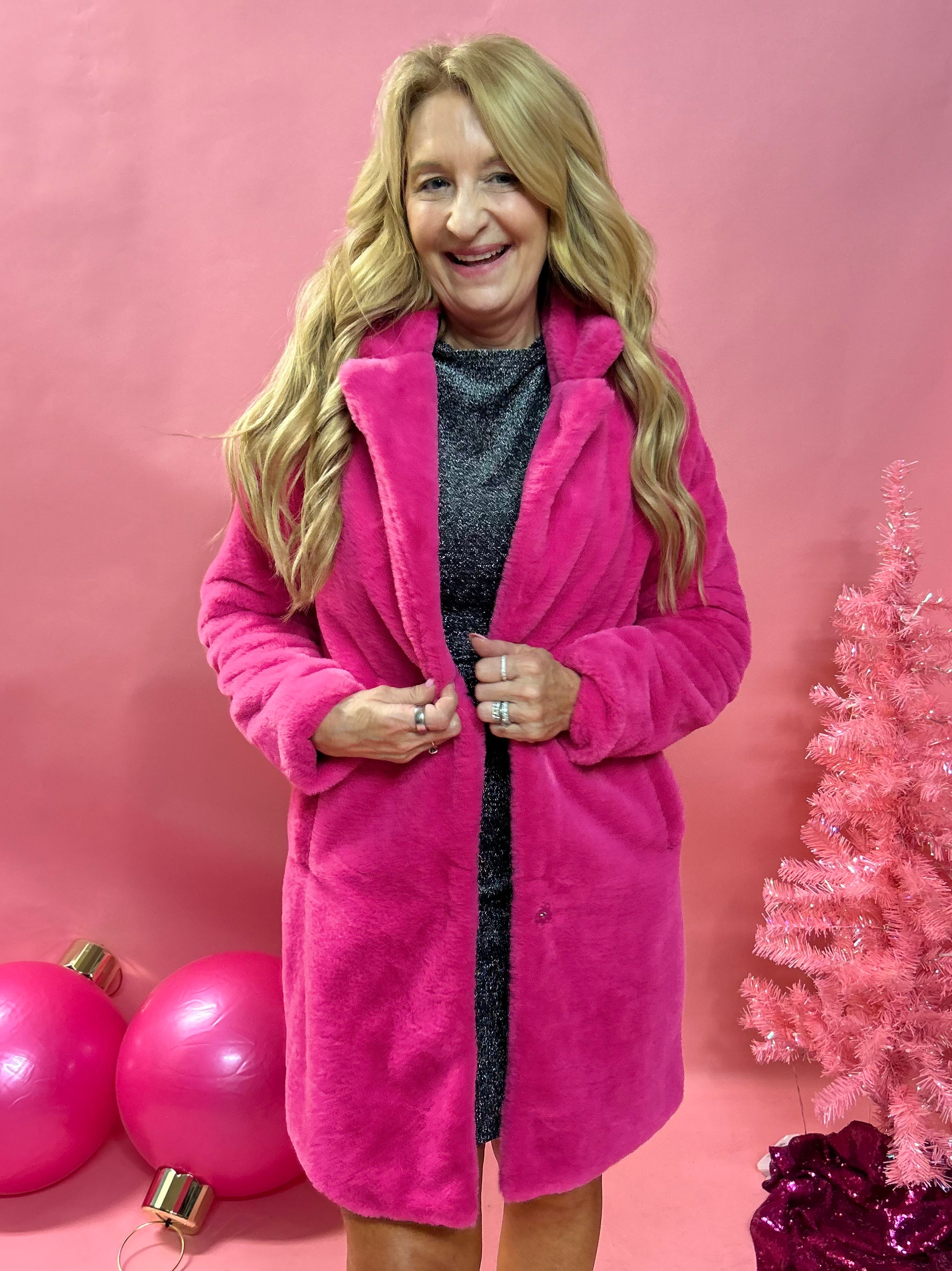 Pink Teddy Faux Fur Long Coat