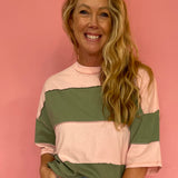 Pink and Green Striped Oversized Boyfriend Tee