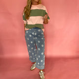 Pink and Green Striped Oversized Boyfriend Tee