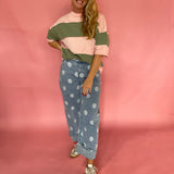 Pink and Green Striped Oversized Boyfriend Tee