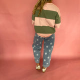 Pink and Green Striped Oversized Boyfriend Tee