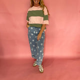 Pink and Green Striped Oversized Boyfriend Tee