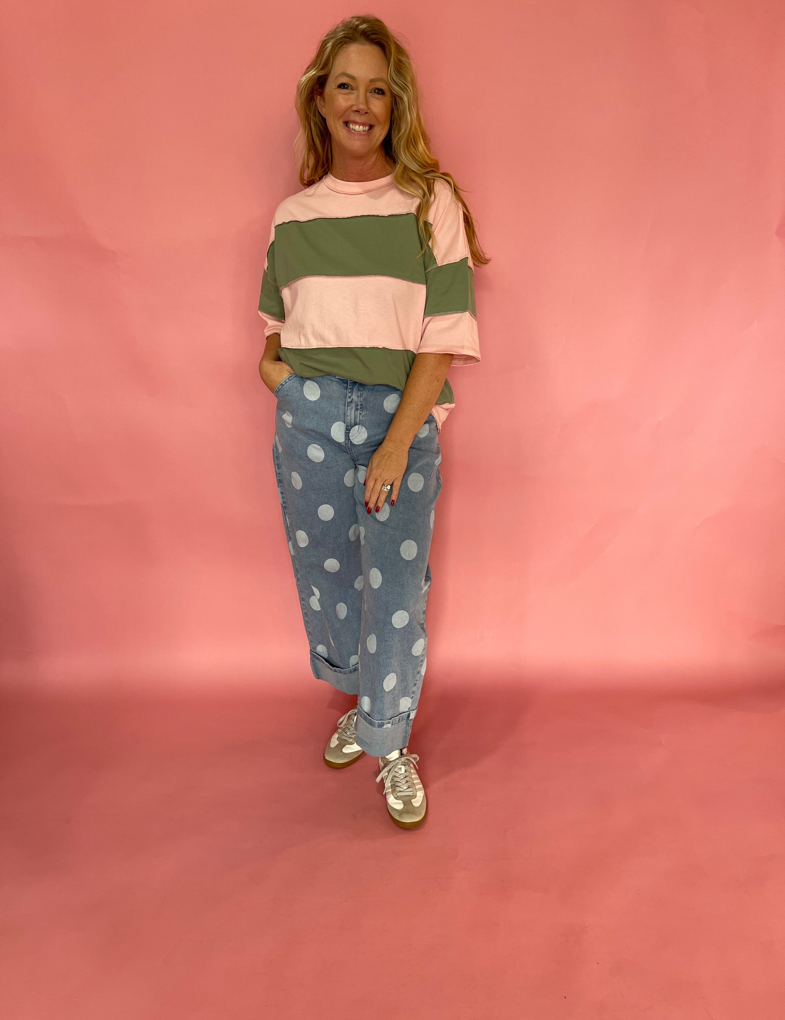 Pink and Green Striped Oversized Boyfriend Tee