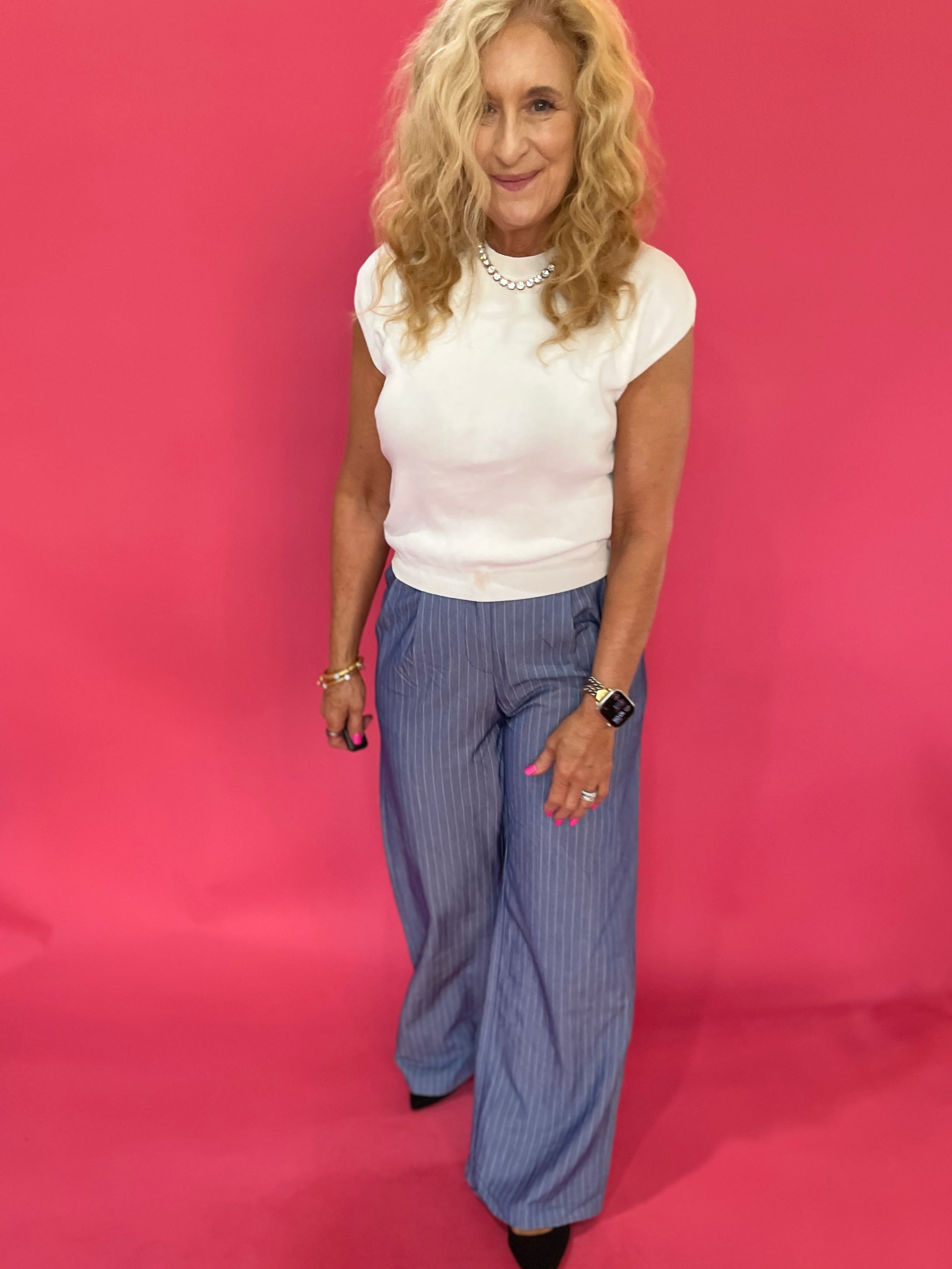 Pinstripe Wide Leg High Rise Statement Everyday Pants - Shabby 2 Chic Boutiques