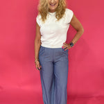 Pinstripe Wide Leg High Rise Statement Everyday Pants - Shabby 2 Chic Boutiques