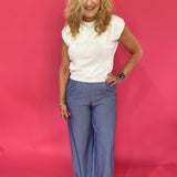 Pinstripe Wide Leg High Rise Statement Everyday Pants - Shabby 2 Chic Boutiques