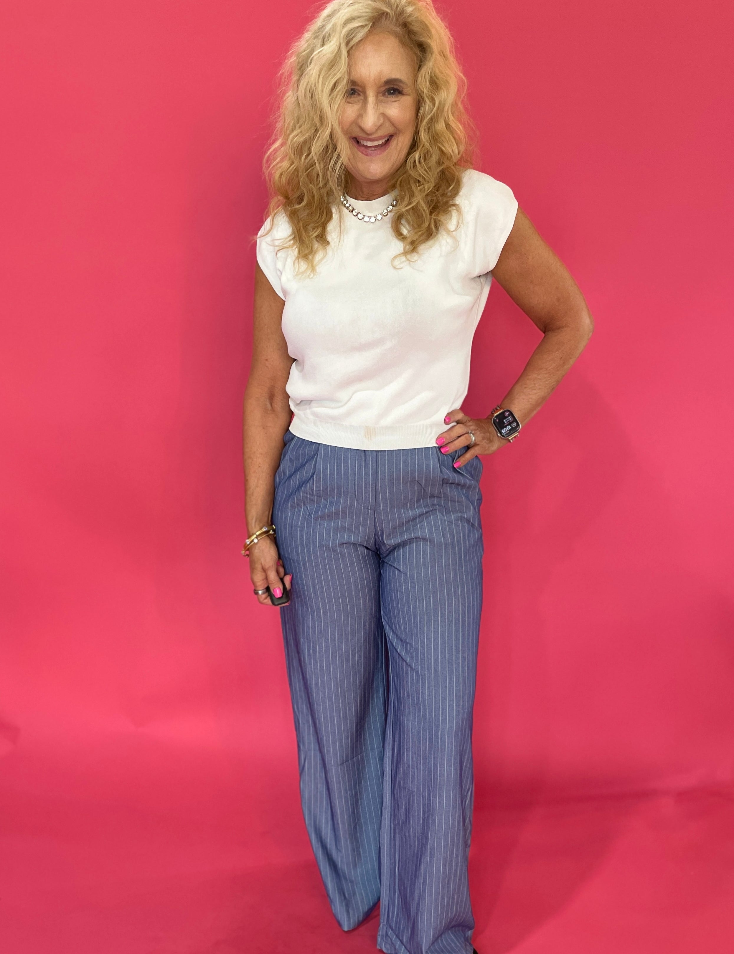 Pinstripe Wide Leg High Rise Statement Everyday Pants - Shabby 2 Chic Boutiques