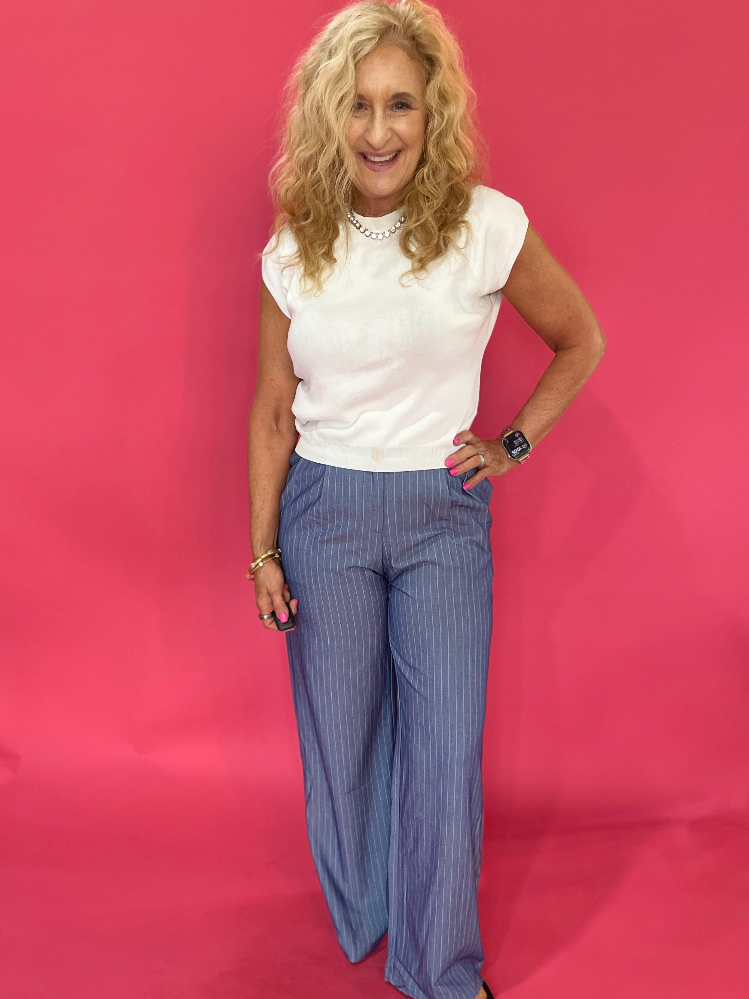 Pinstripe Wide Leg High Rise Statement Everyday Pants - Shabby 2 Chic Boutiques