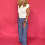 Pinstripe Wide Leg High Rise Statement Everyday Pants - Shabby 2 Chic Boutiques