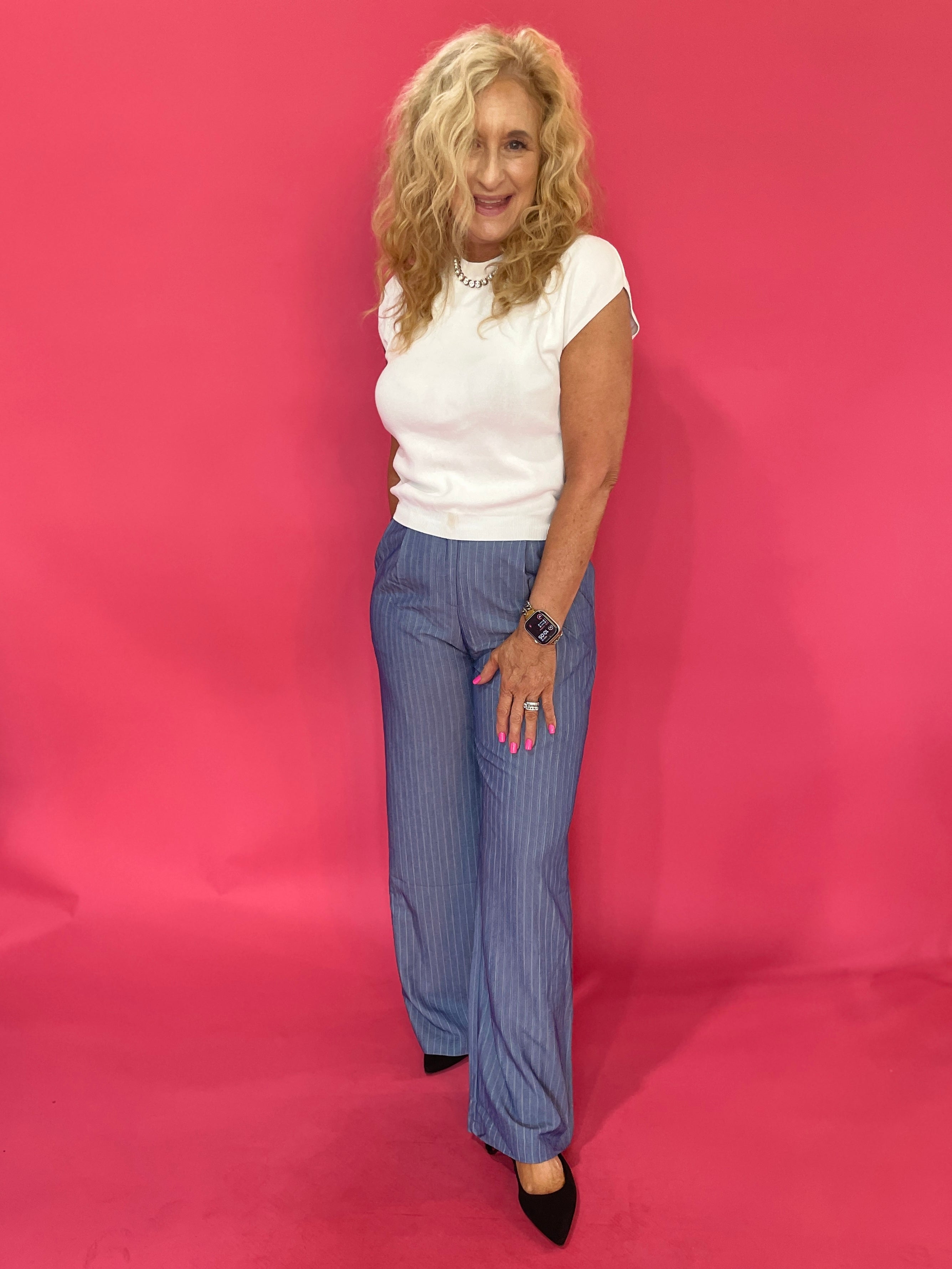 Pinstripe Wide Leg High Rise Statement Everyday Pants - Shabby 2 Chic Boutiques