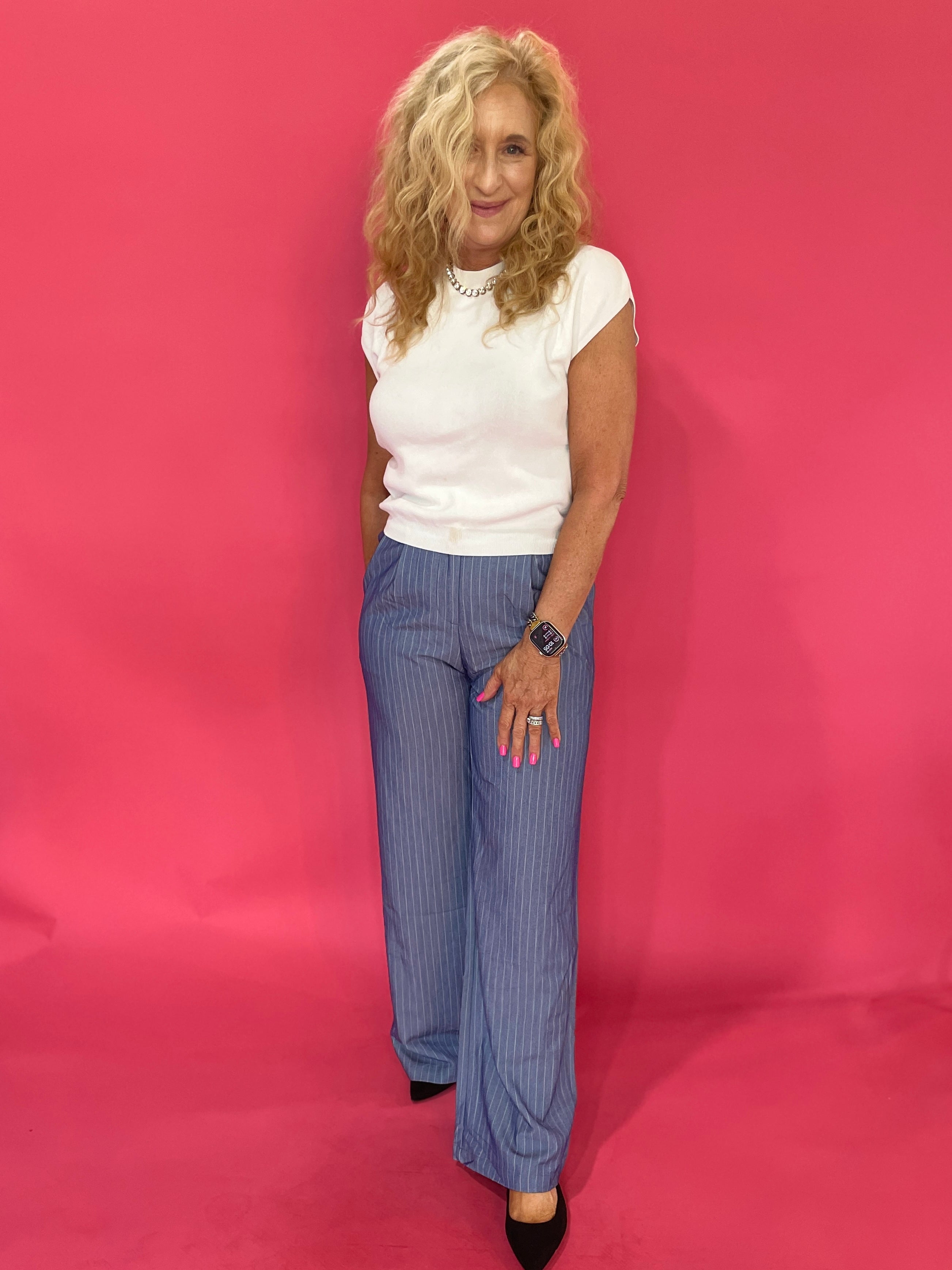 Pinstripe Wide Leg High Rise Statement Everyday Pants - Shabby 2 Chic Boutiques