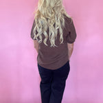 Pintuck Polka Dot Button Down Puff Sleeve Top in Brown