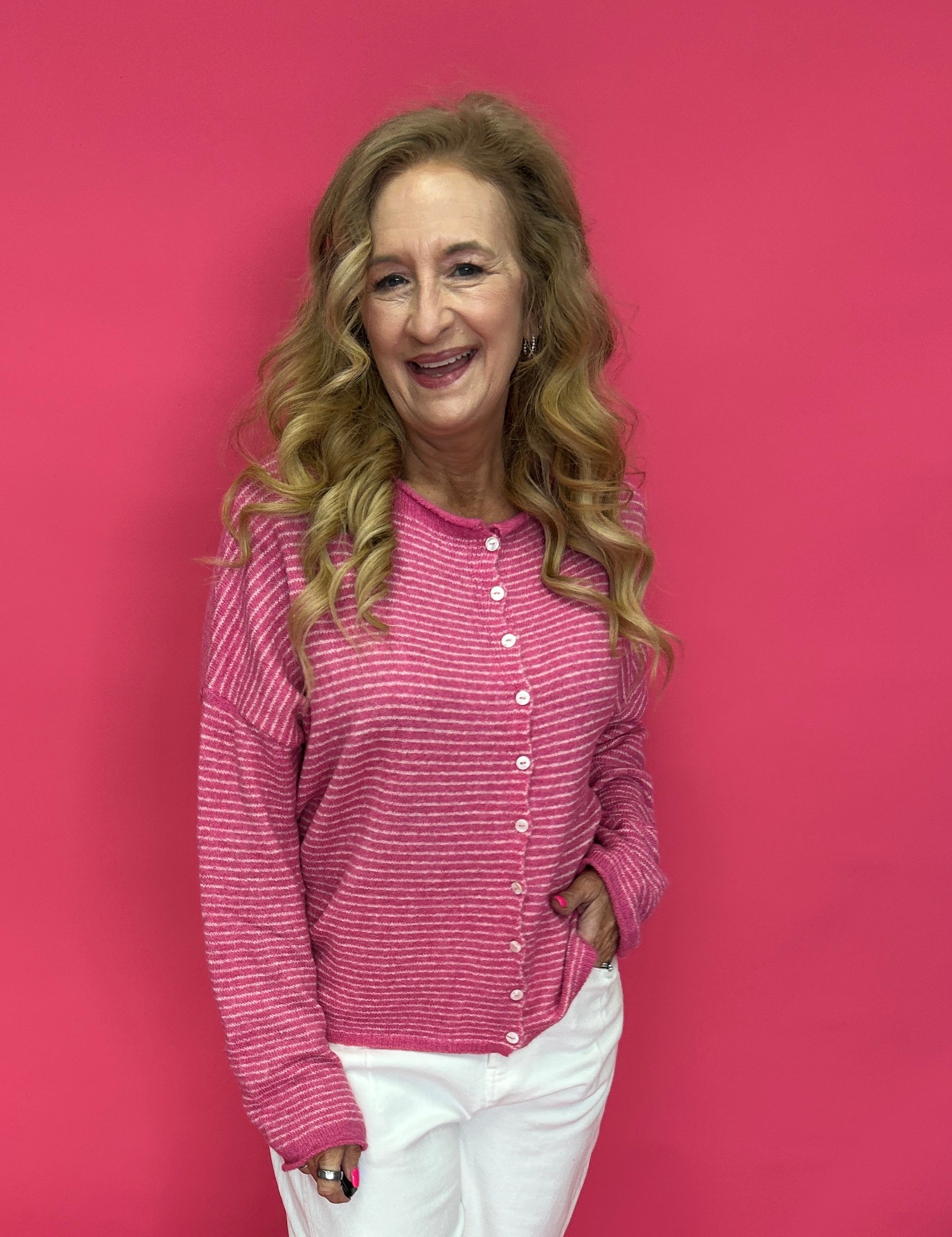 Piper Pin StripedCardigan in Pink and White - Shabby 2 Chic Boutiques