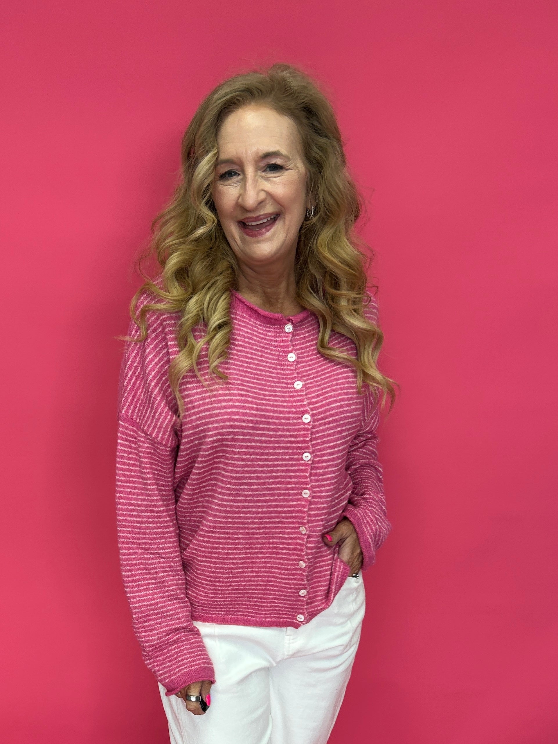 Piper Pin StripedCardigan in Pink and White - Shabby 2 Chic Boutiques