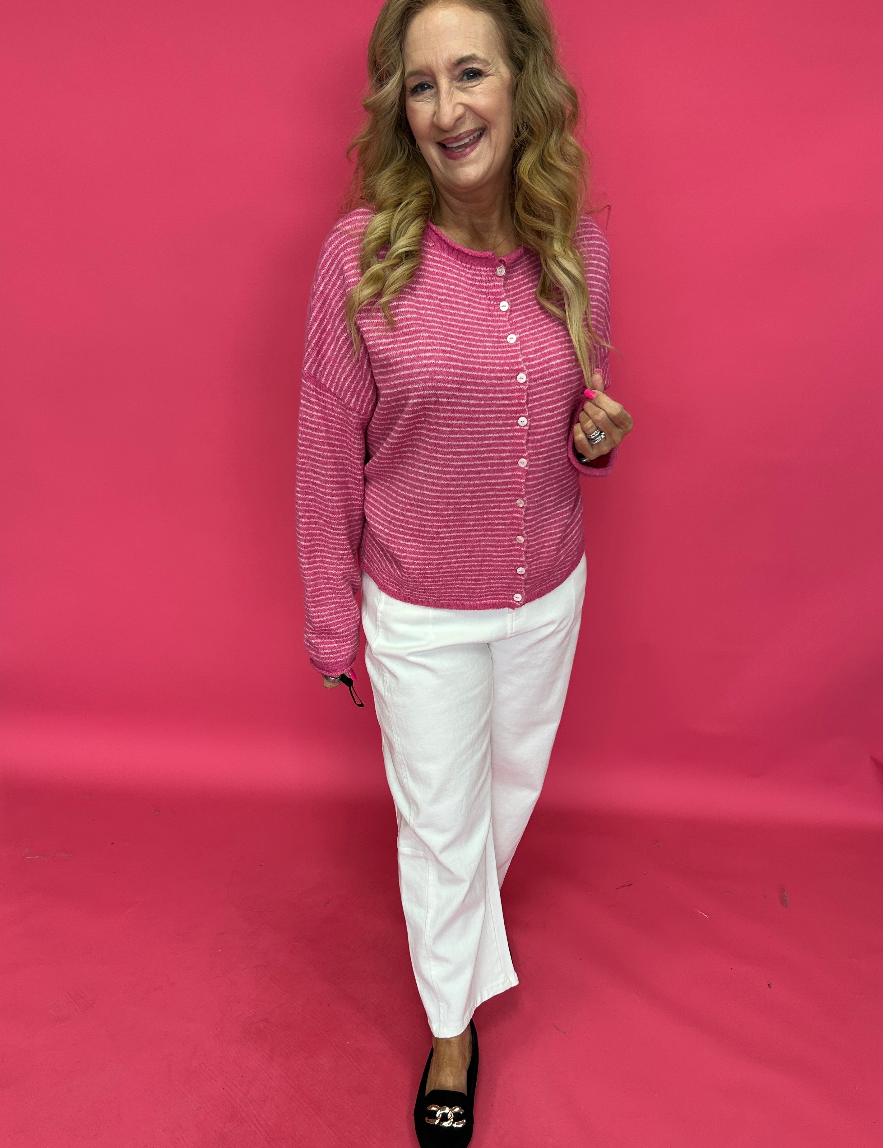 Piper Pin StripedCardigan in Pink and White - Shabby 2 Chic Boutiques
