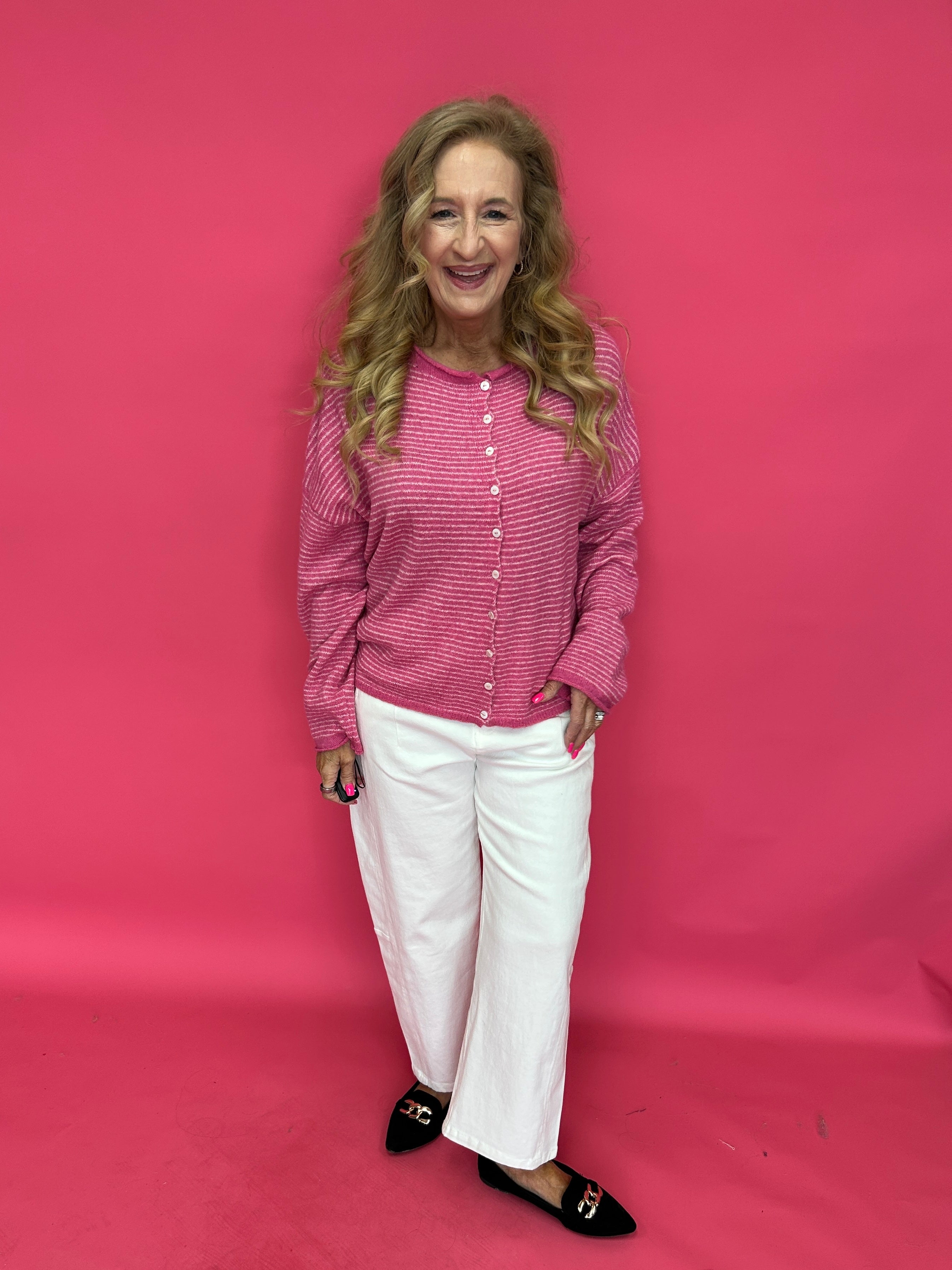 Piper Pin StripedCardigan in Pink and White - Shabby 2 Chic Boutiques
