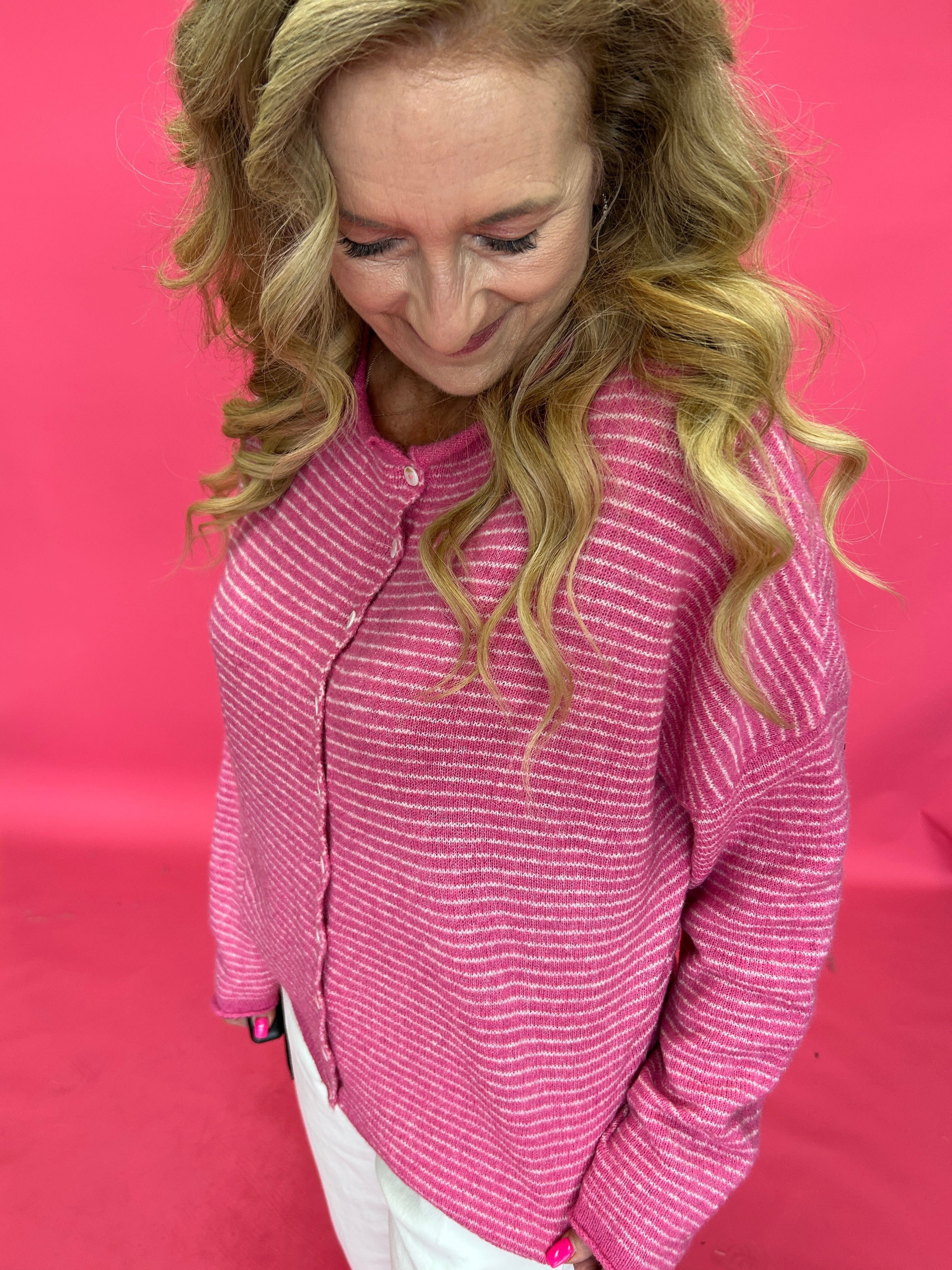 Piper Pin StripedCardigan in Pink and White - Shabby 2 Chic Boutiques