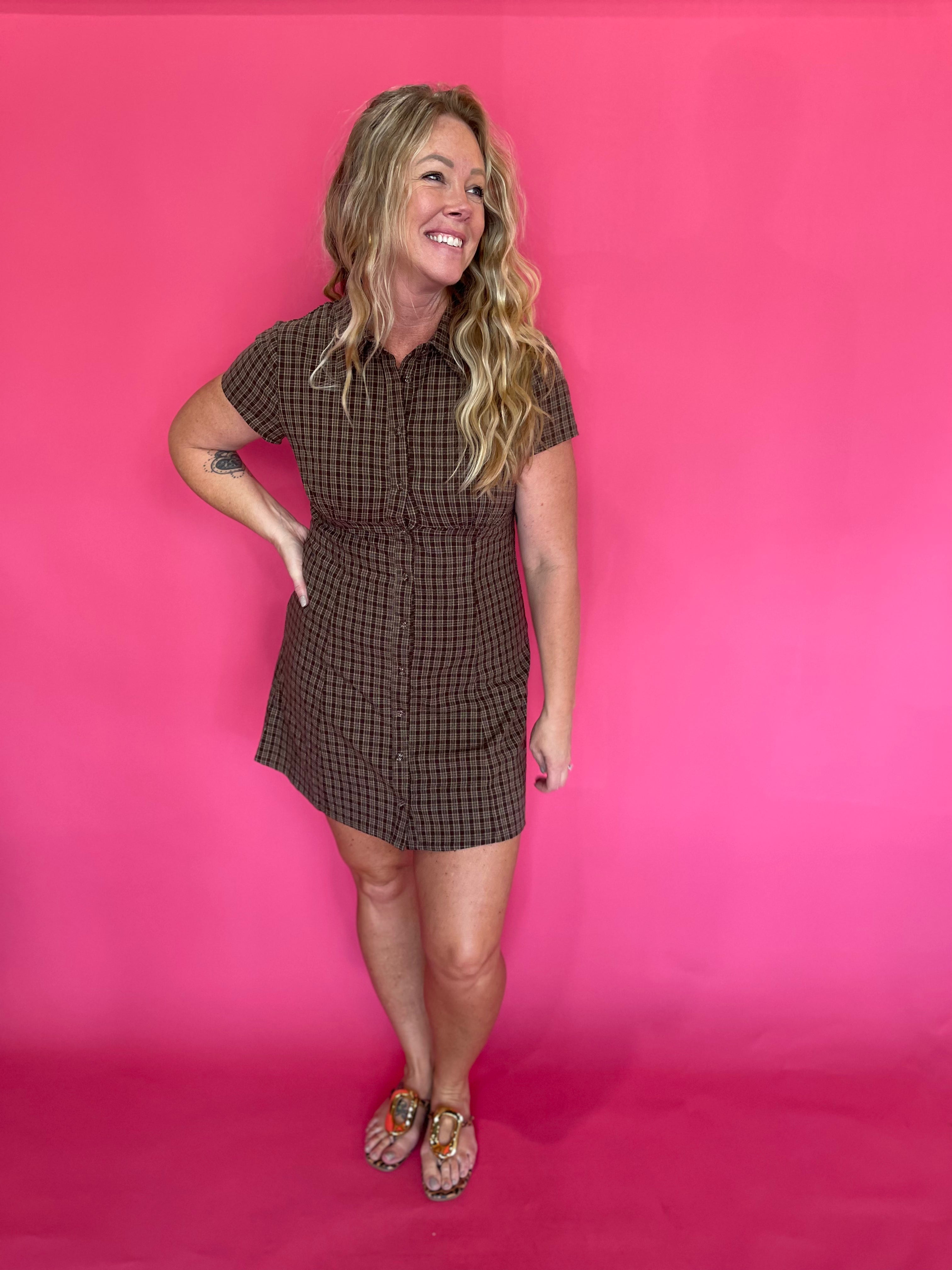 Plaid About You Button-Front Mini Dress