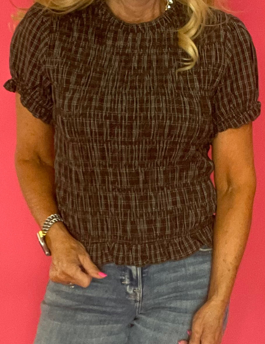 Plaid to Meet You Smocked Top in Brown