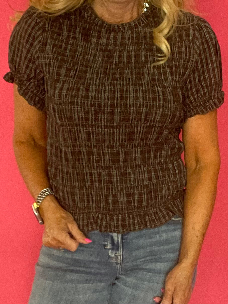 Plaid to Meet You Smocked Top in Brown
