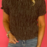 Plaid to Meet You Smocked Top in Brown