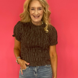 Plaid to Meet You Smocked Top in Brown