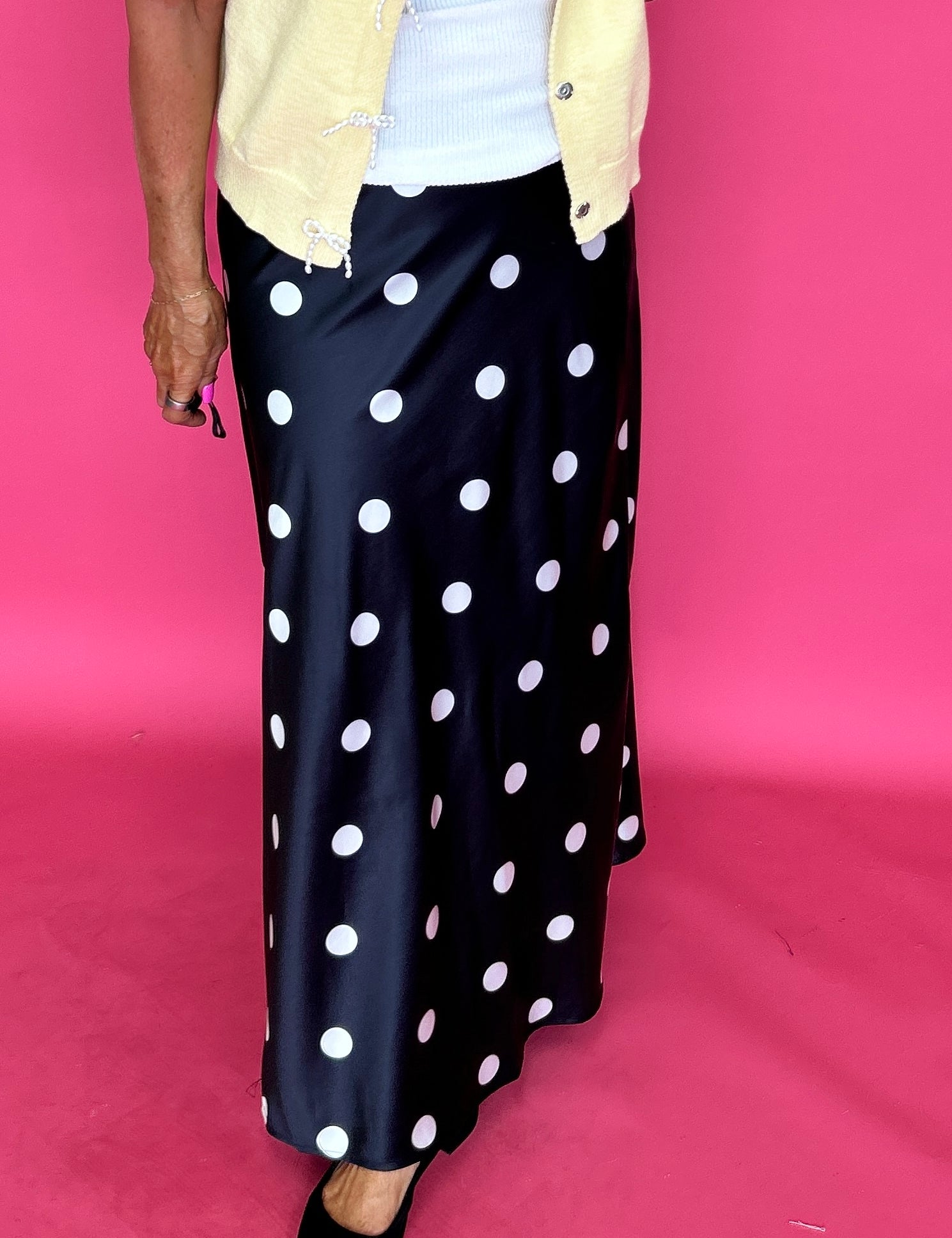 Playful Chic Satin Midi Skirt in Black - Shabby 2 Chic Boutiques