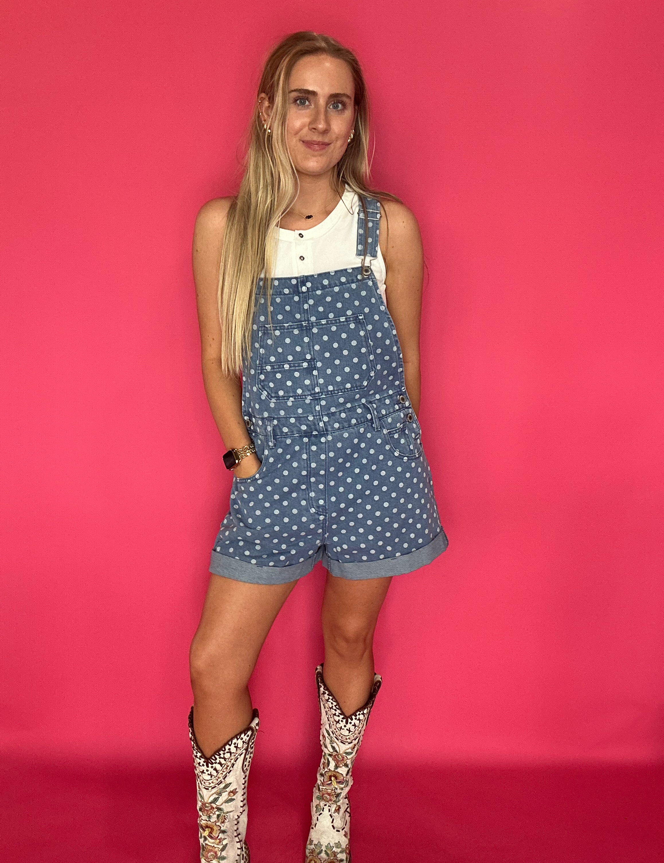 Playful Days Polka Dot Denim Overall - Shabby 2 Chic Boutiques