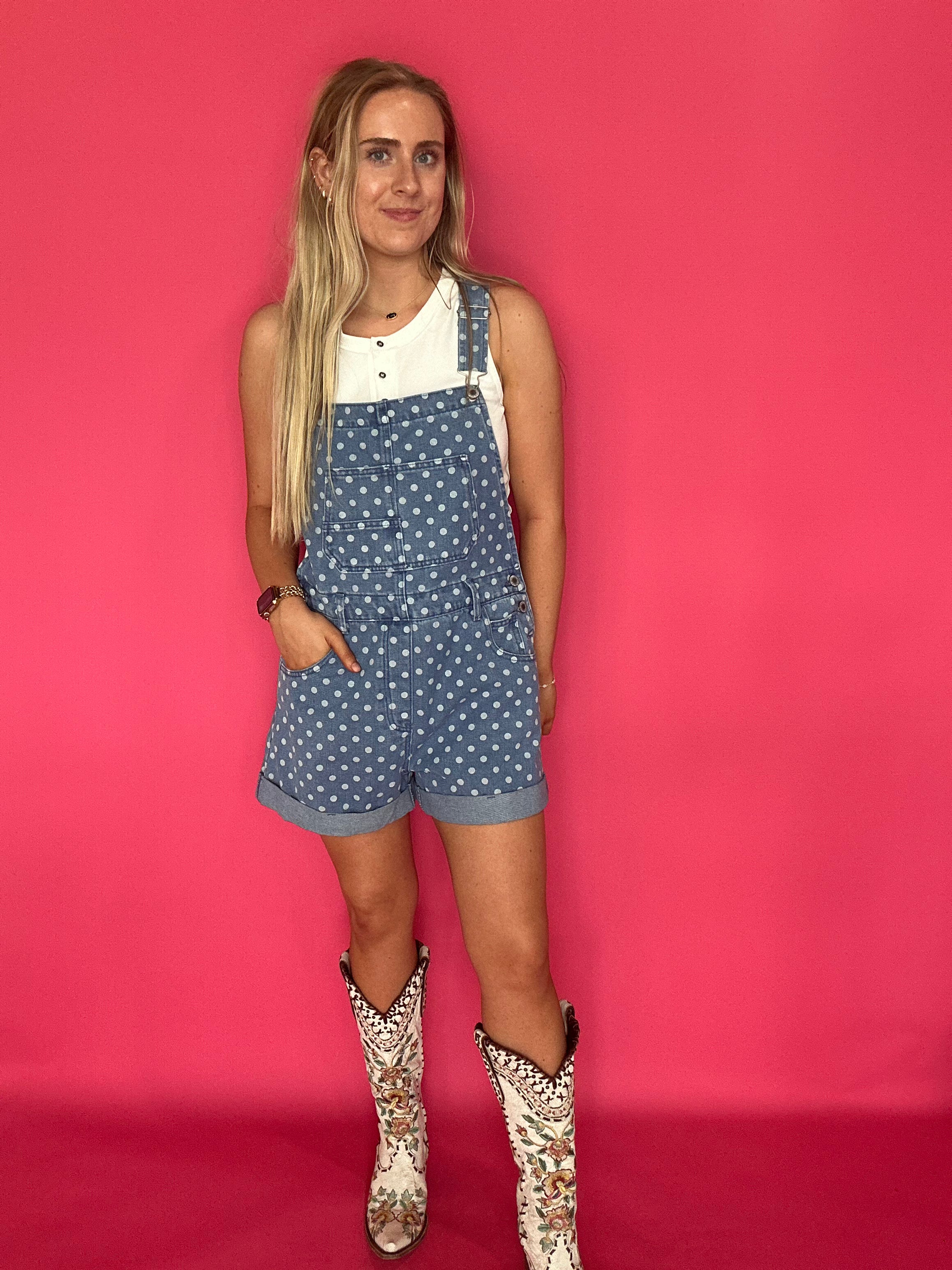 Playful Days Polka Dot Denim Overall - Shabby 2 Chic Boutiques