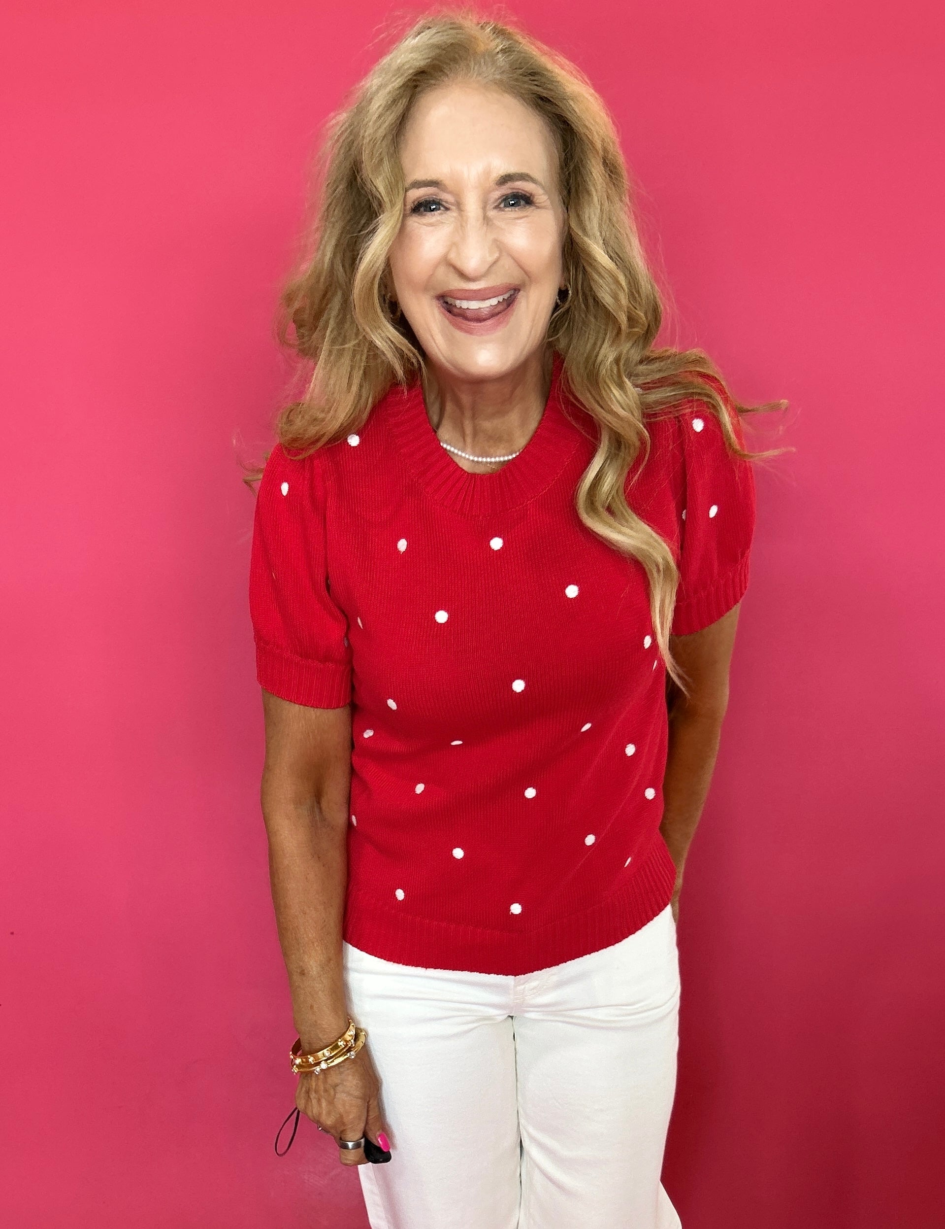 Playful Polka Puff Sweater in Red - Shabby 2 Chic Boutiques