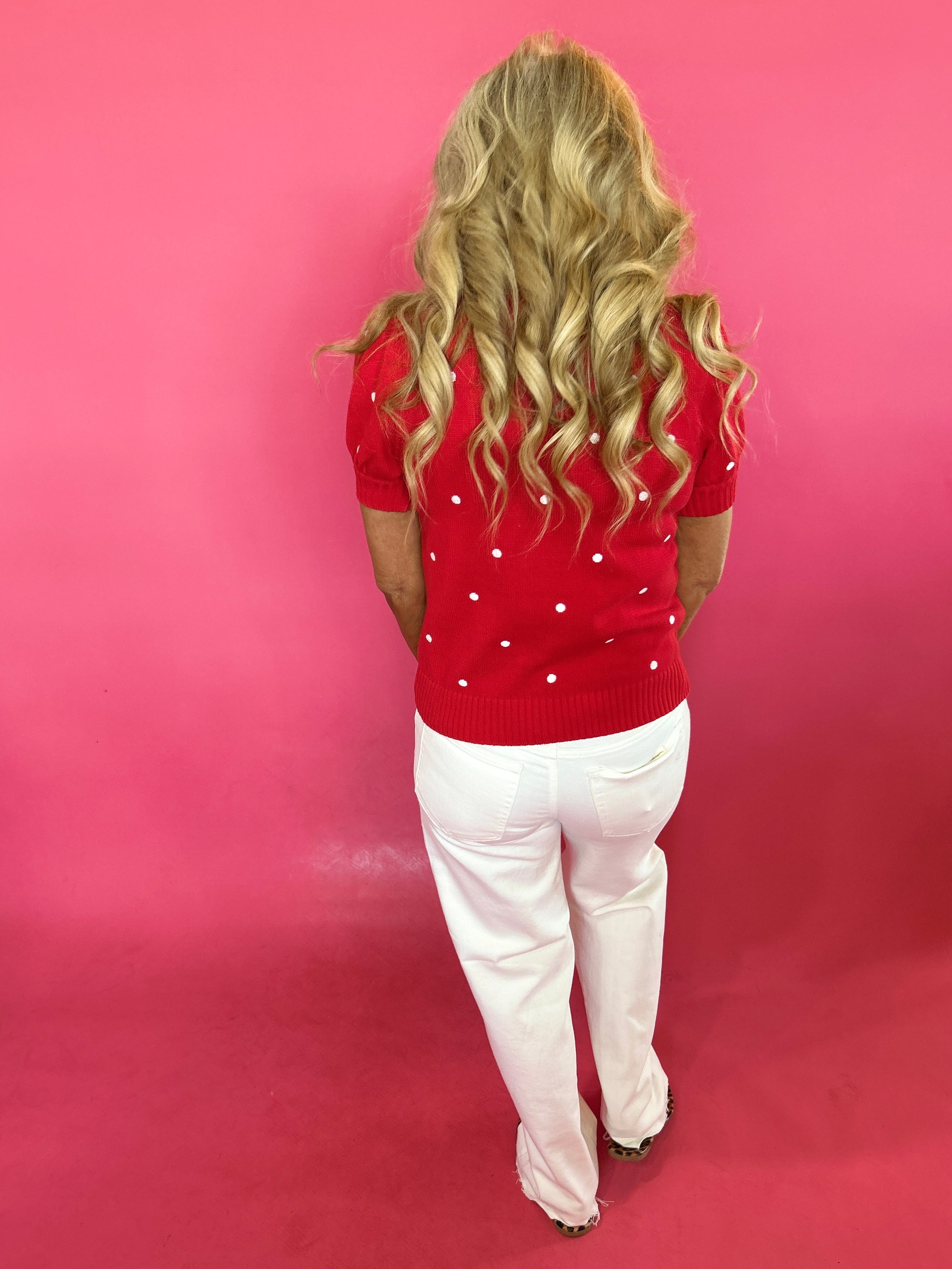 Playful Polka Puff Sweater in Red - Shabby 2 Chic Boutiques