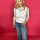 Playfully Polished Polka Dot Mesh Long Sleeve Top in White - Shabby 2 Chic Boutiques