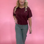 Pointelle Button Front Cardigan Sweater in Berry