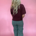 Pointelle Button Front Cardigan Sweater in Berry