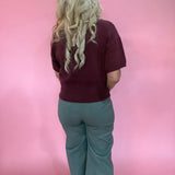 Pointelle Button Front Cardigan Sweater in Berry